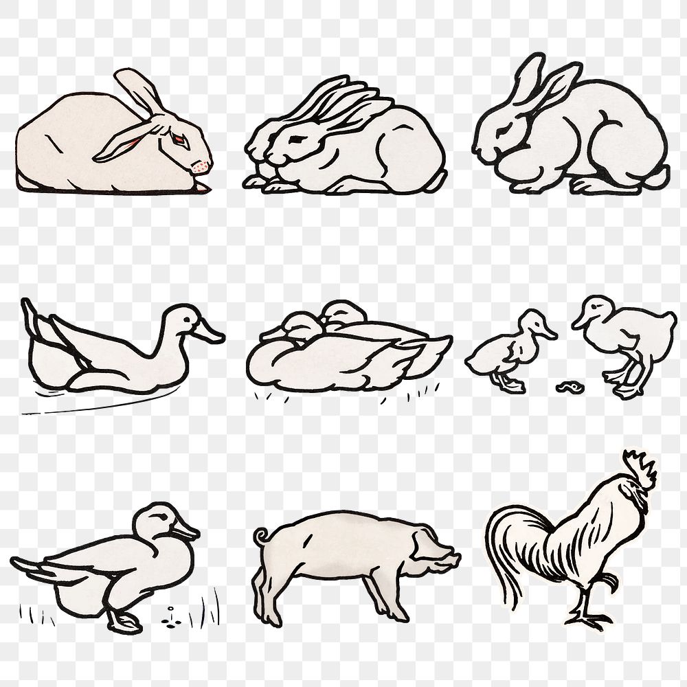 Retro rabbit animal sticker png logo collection