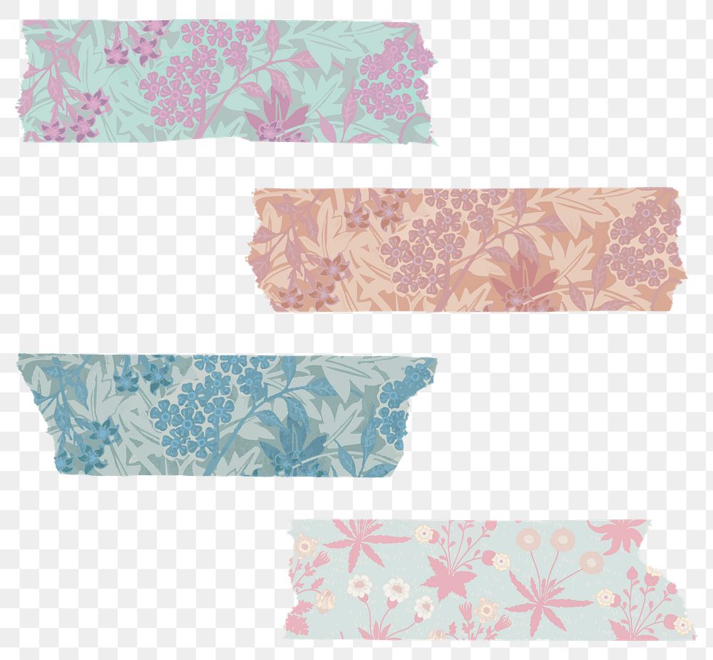 Png leafy washi tape journal sticker set remix from artwork by William Morris