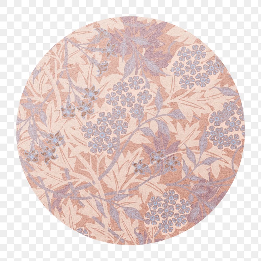 Png jasmine flower round sticker remix from artwork by William Morris
