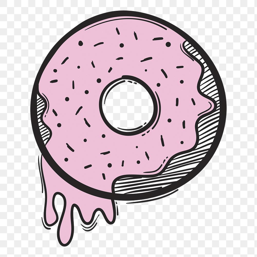 Png glazed donut cartoon doodle hand drawn sticker