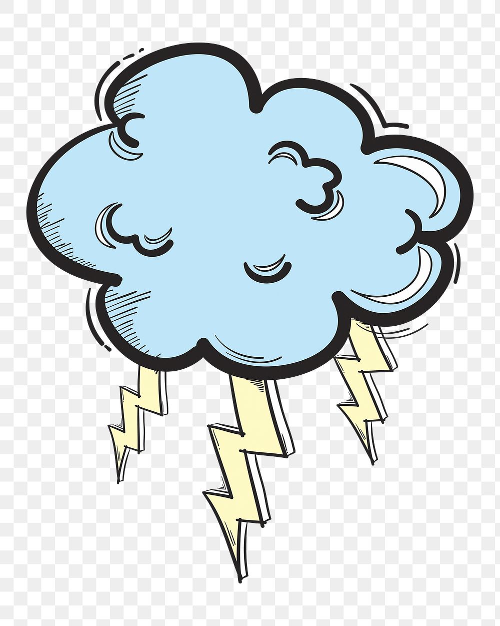 Png thunder cloud cartoon doodle hand drawn sticker