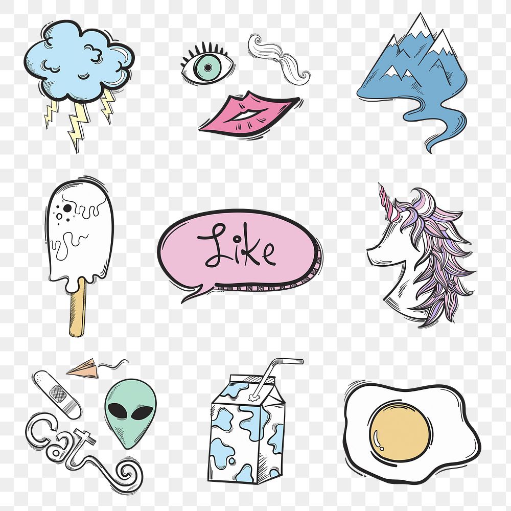Png funky doodle social media story sticker set