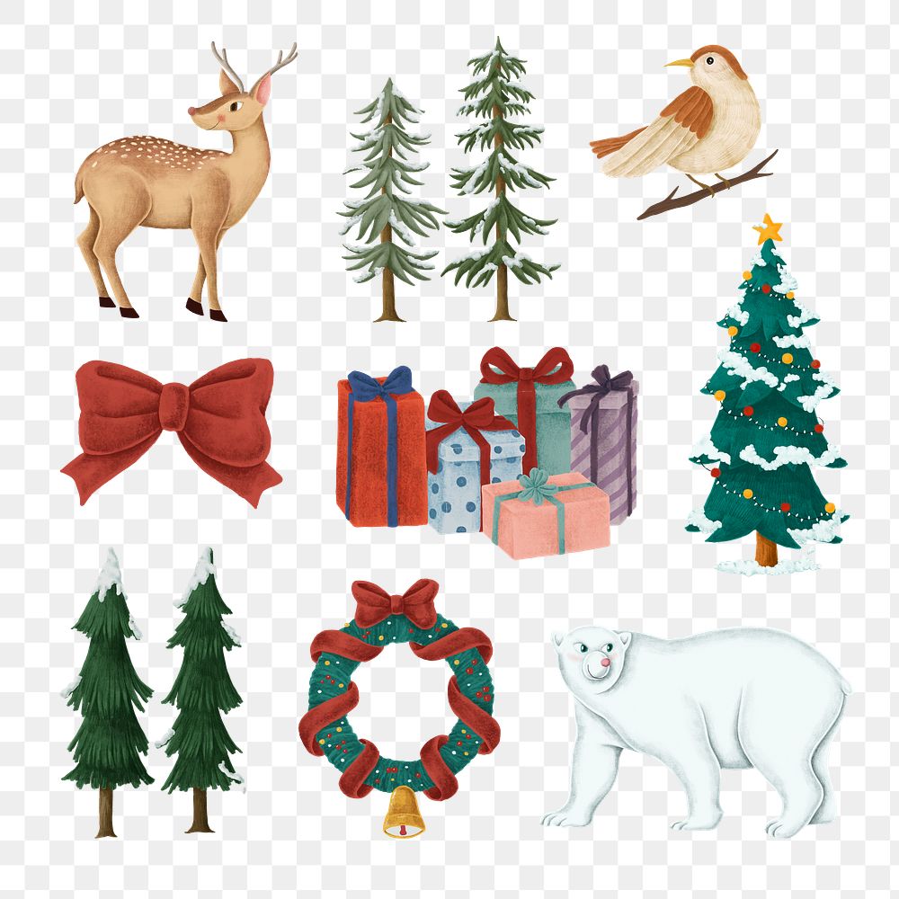 Cute Christmas png sticker ornament drawing set