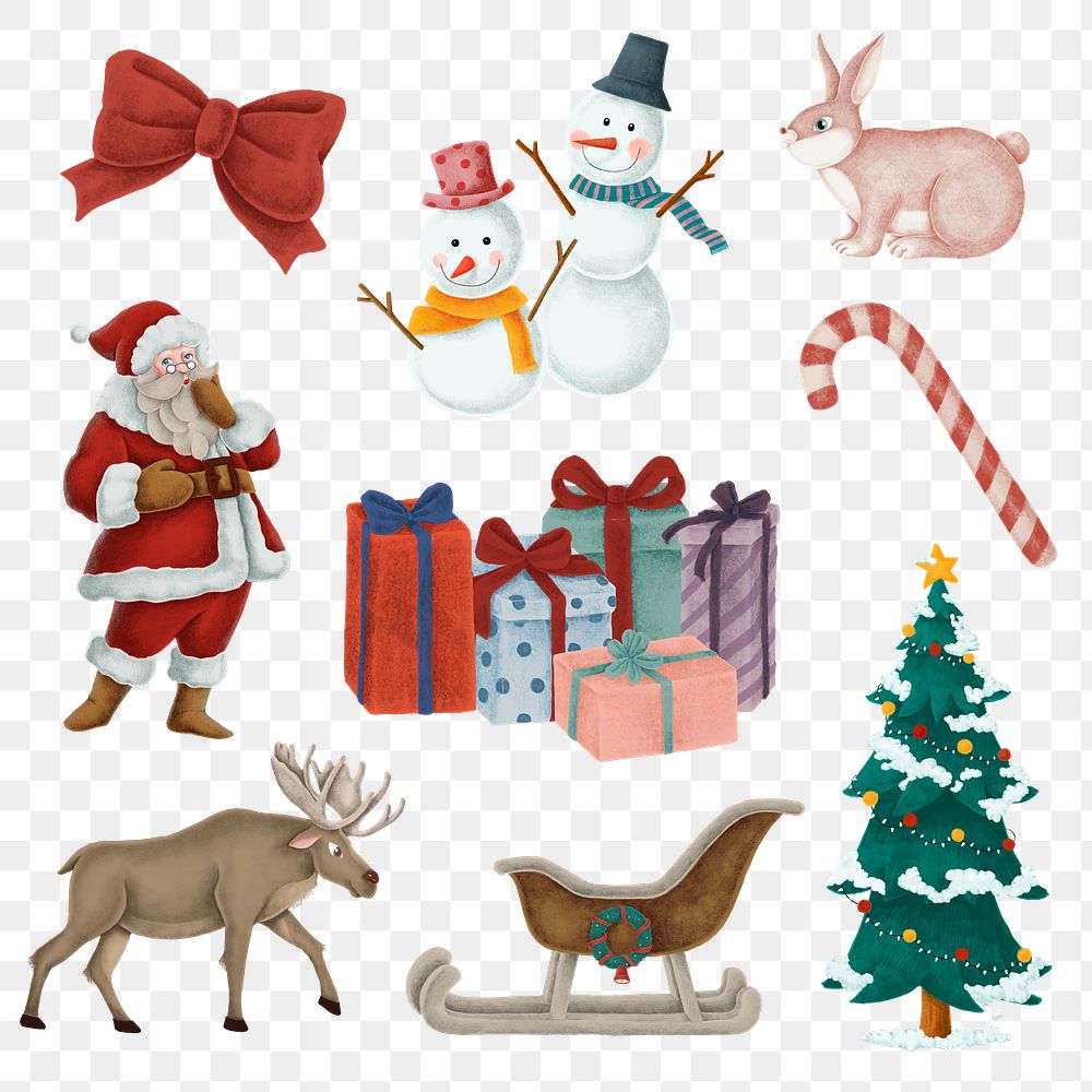 Cute Christmas png sticker ornament hand drawn set
