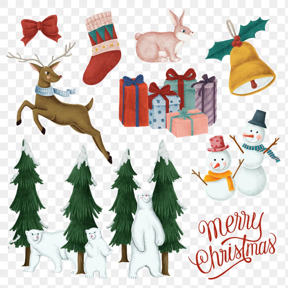 Cute Christmas png sticker ornament hand drawn collection