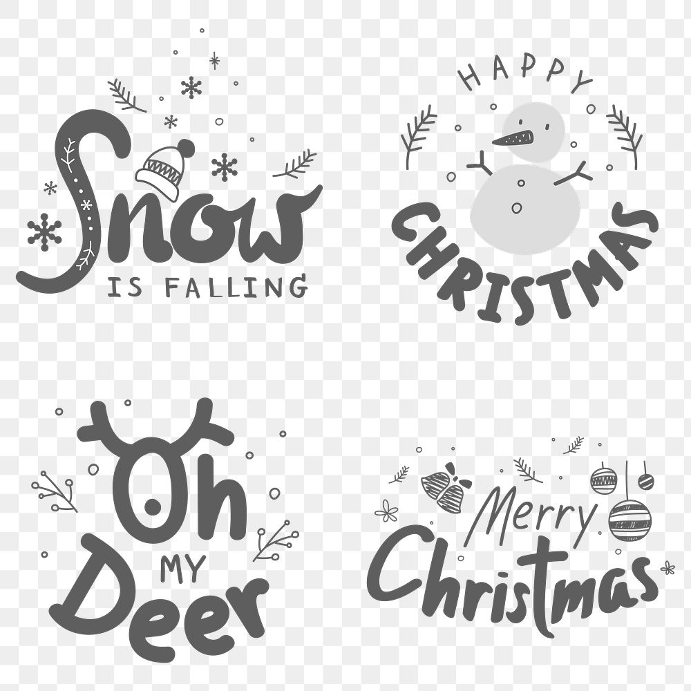 Cute Christmas typography png doodle sticker collection