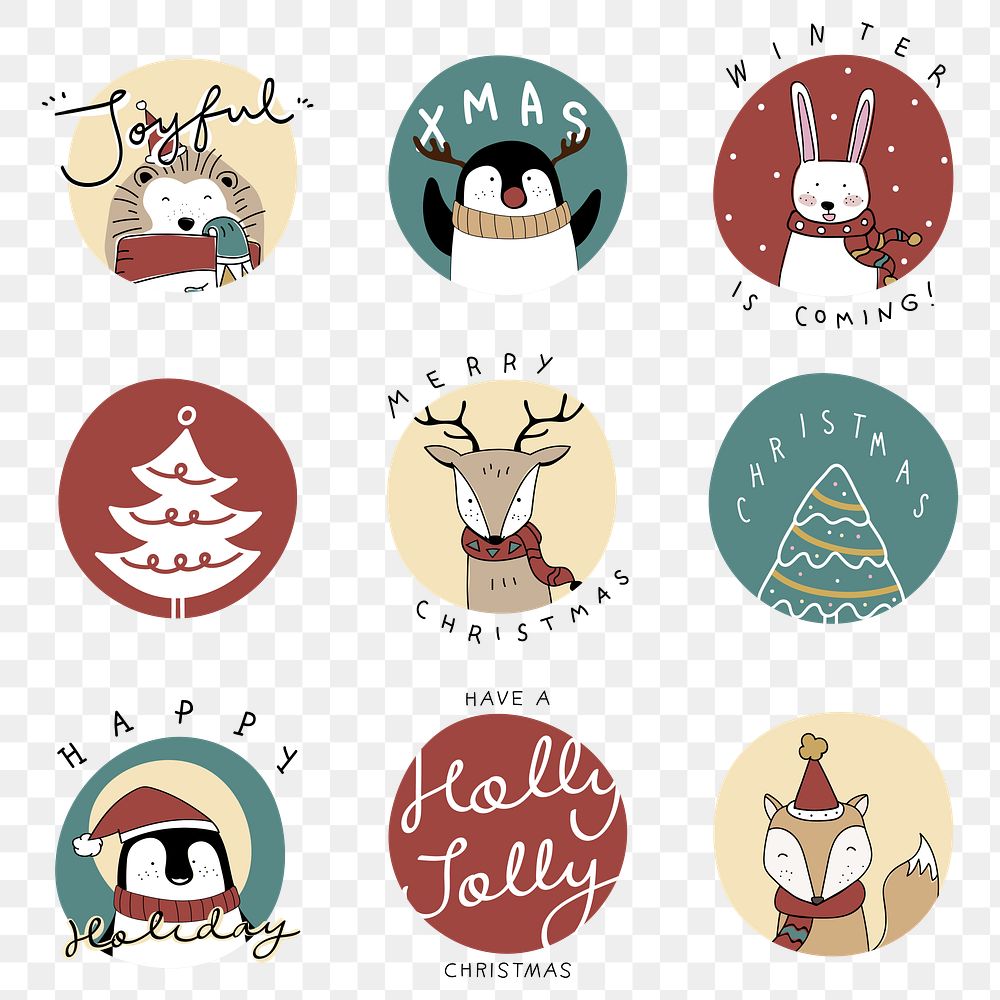 Christmas greeting png cute animal social media sticker collection