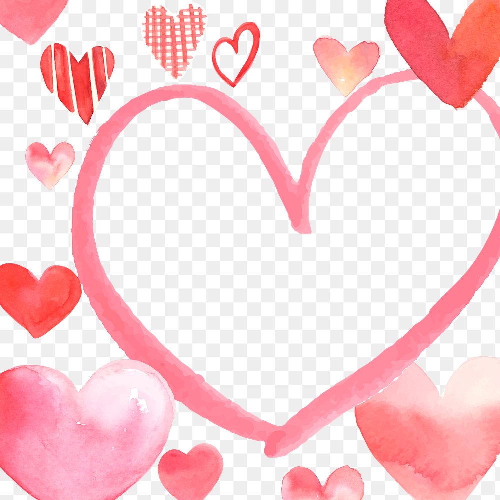 Valentine's day frame png with watercolor hearts