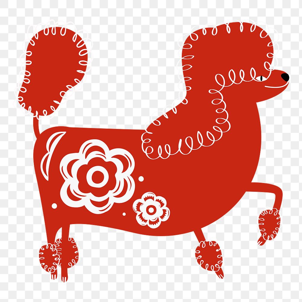 Dog poodle classic red png Chinese zodiac sign design element