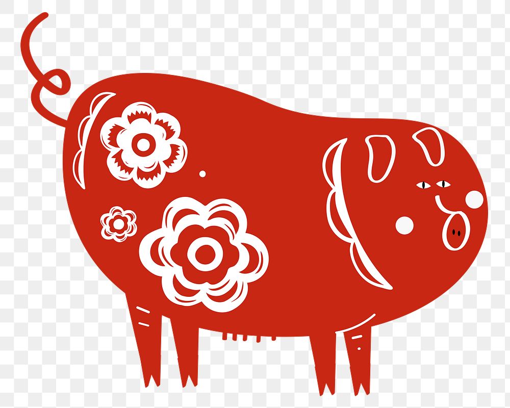Pig classic red png Chinese zodiac sign design element