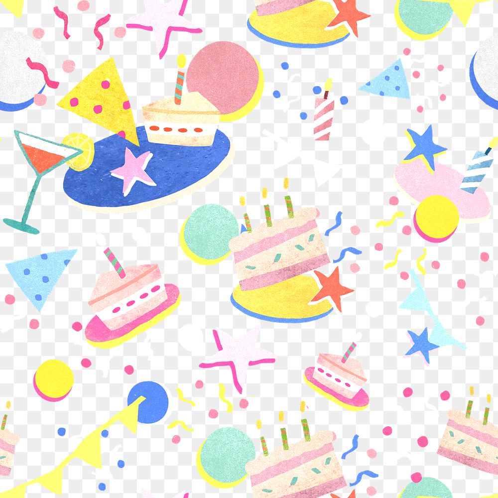 Png birthday party pattern transparent background