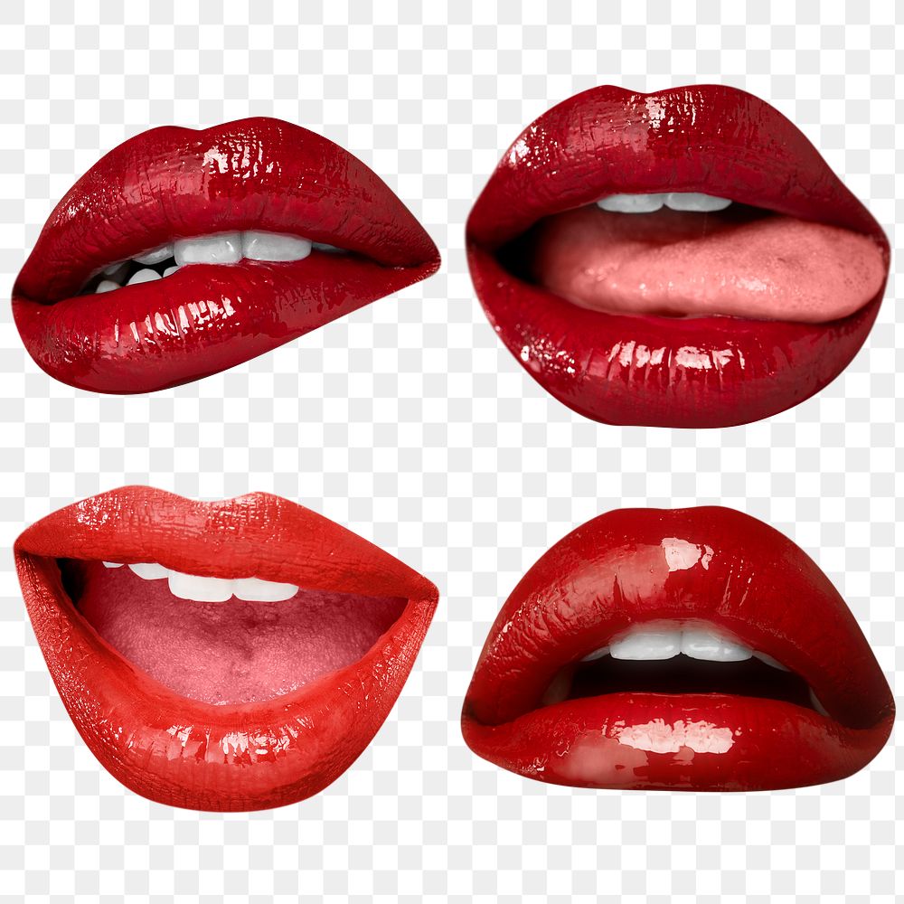PNG kissable lips expression stickers for Valentine&rsquo;s day set