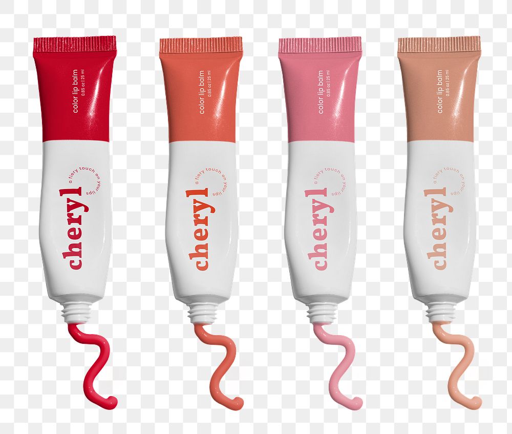 Png lipstick shades mockup cosmetic tubes arranged in a row