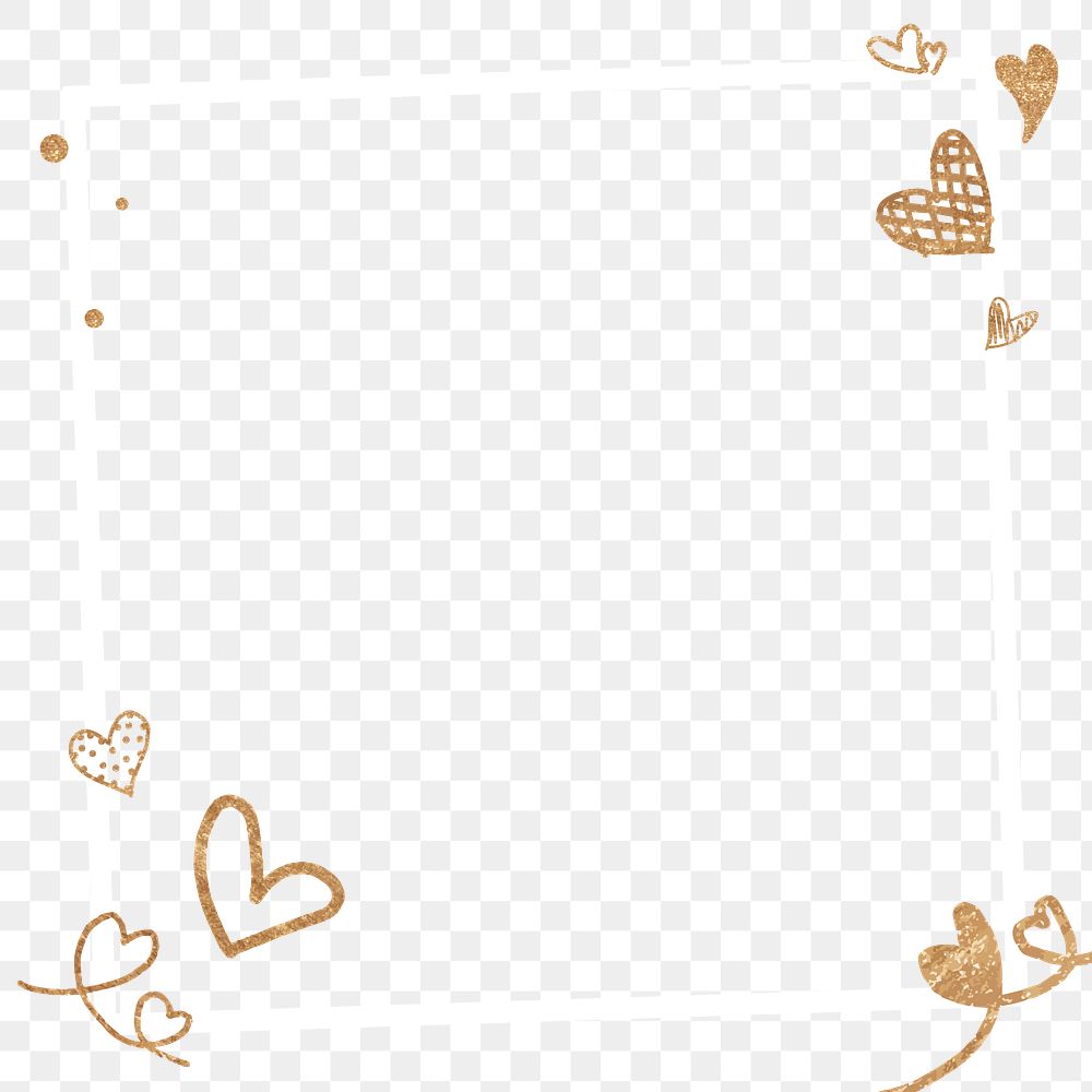 Valentine&rsquo;s gold heart frame png transparent background