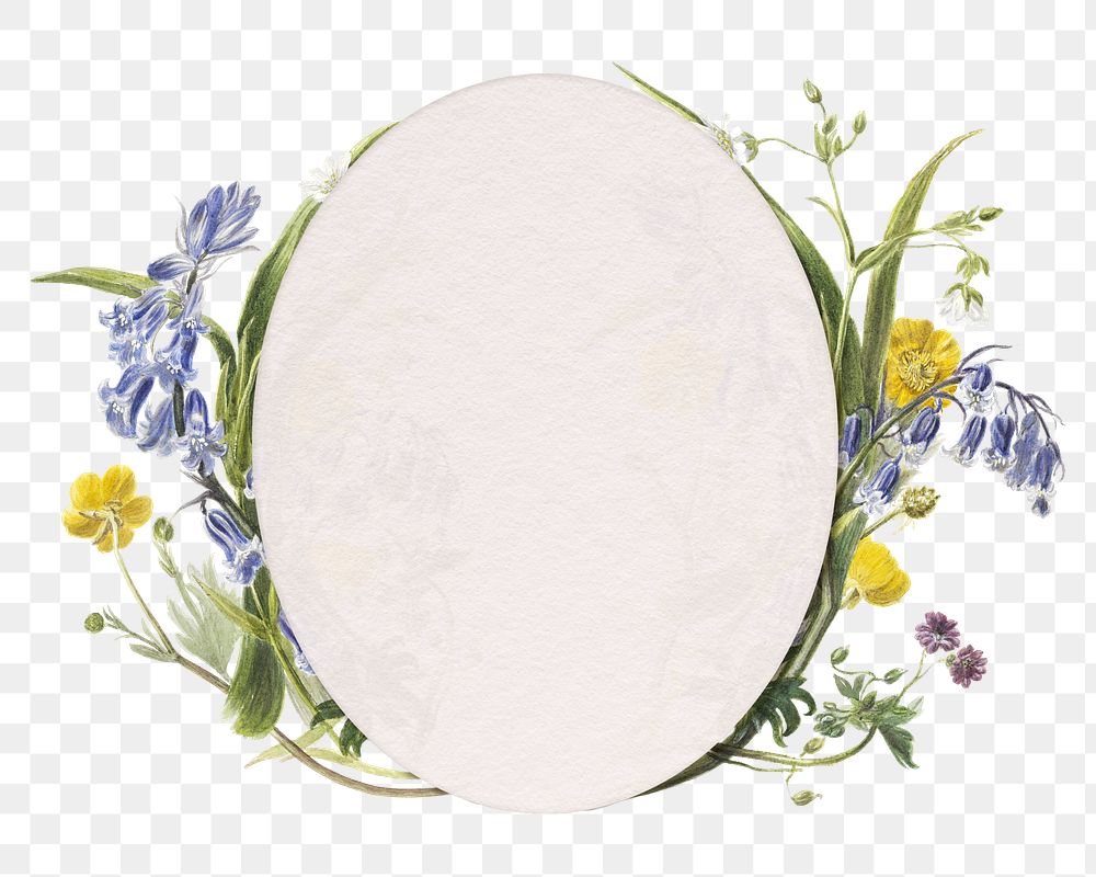 Floral png frame botanical oval badge