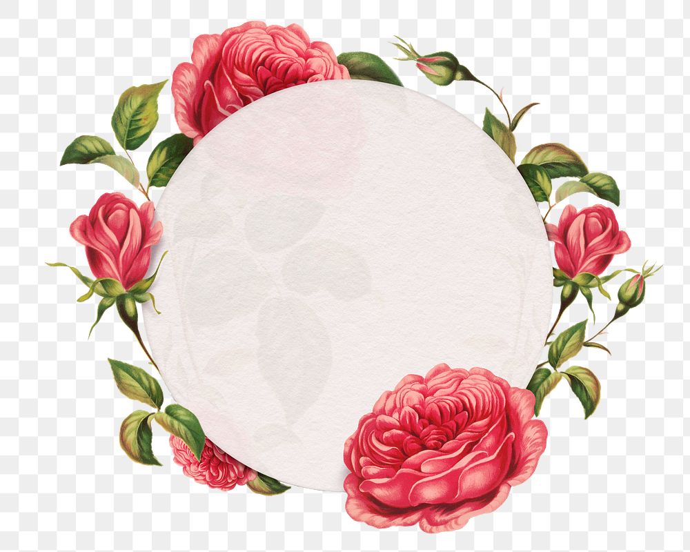Png red rose frame floral round badge