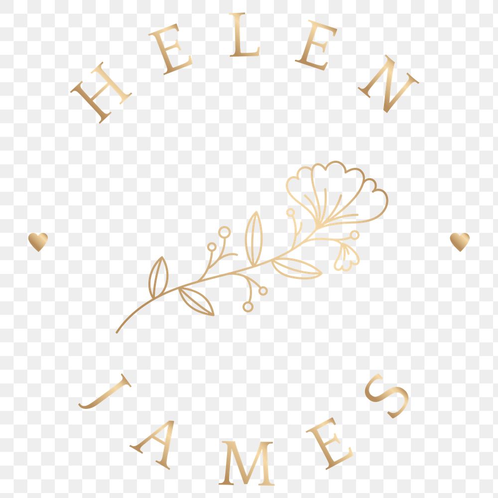 Png wedding badge with groom and bride&rsquo;s names golden floral luxury style