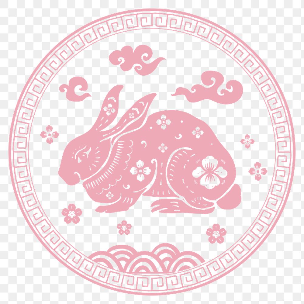 Png Year of rabbit badge pink Chinese horoscope zodiac sign