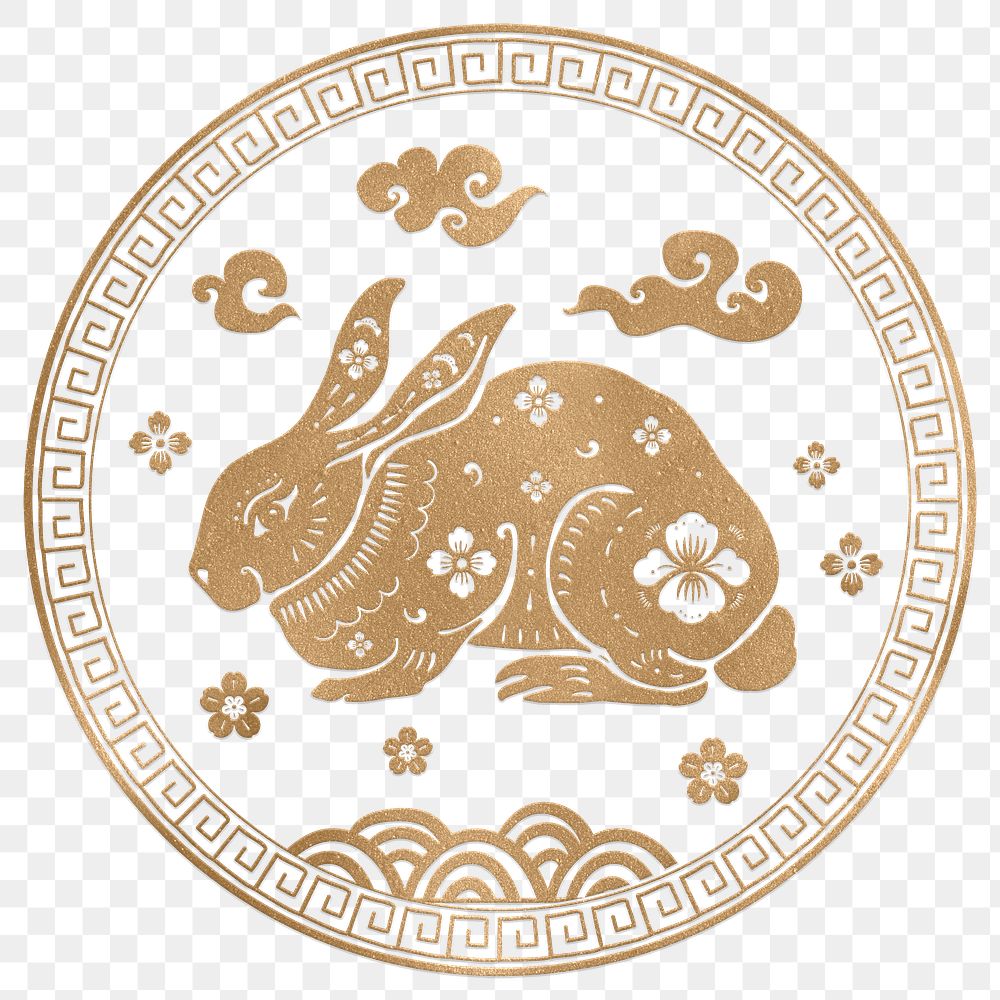 Png Year of rabbit badge gold Chinese horoscope zodiac sign