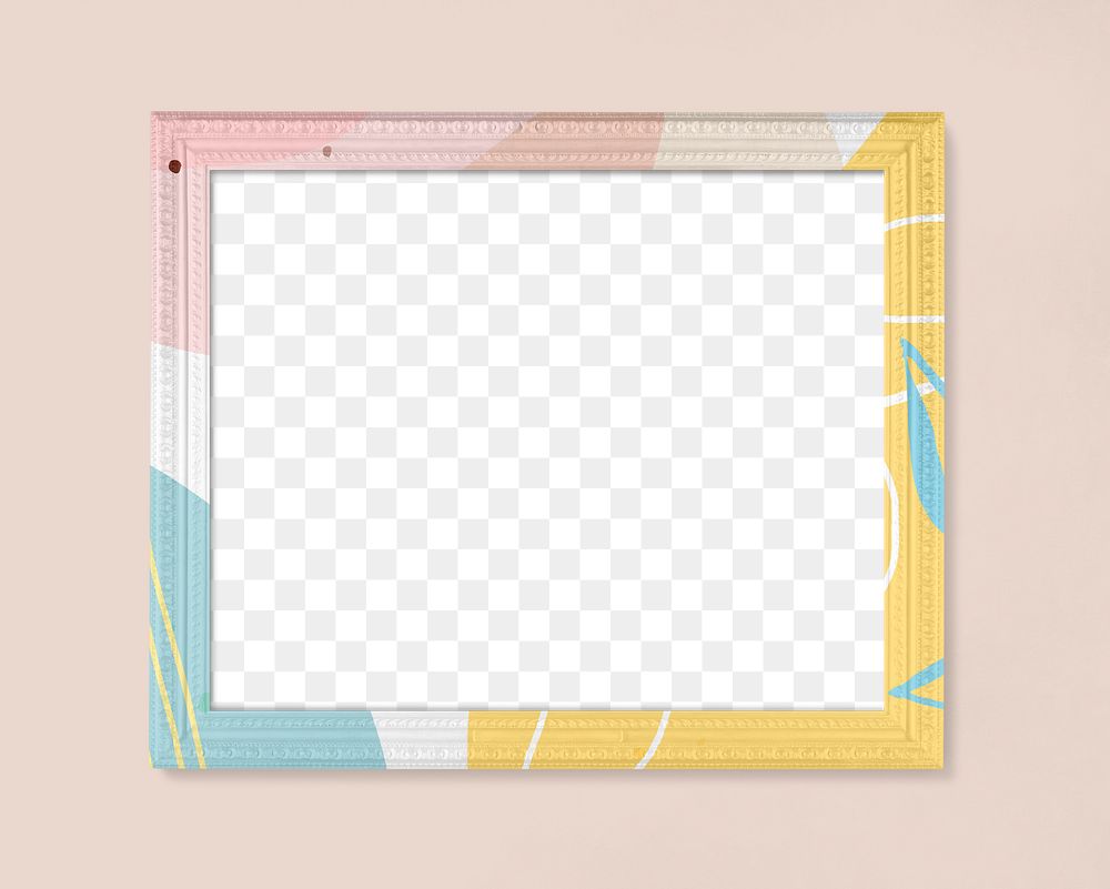 Frame PNG mockup, pastel Memphis on pink wall