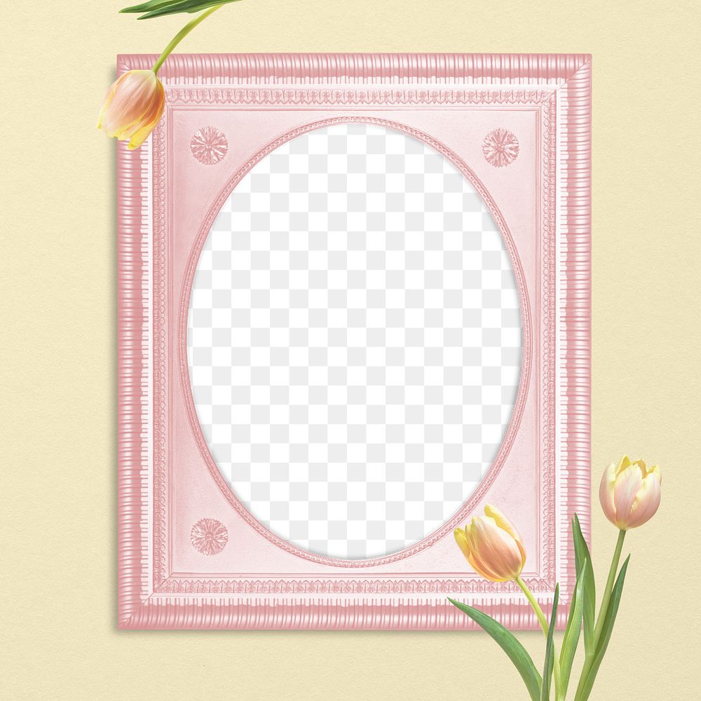 Frame PNG mockup, pastel pink with tulip flower