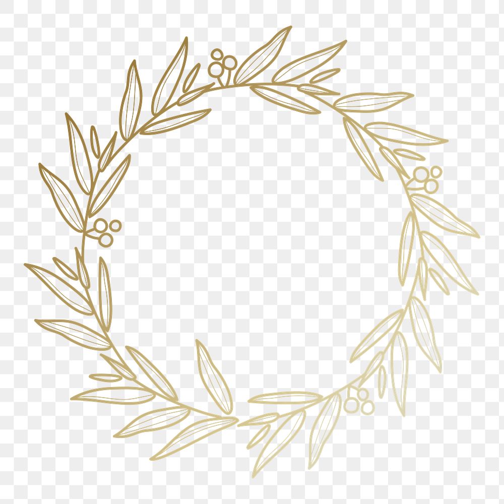 Gold wreath logo png clipart, aesthetic gold botanical illustration in transparent background