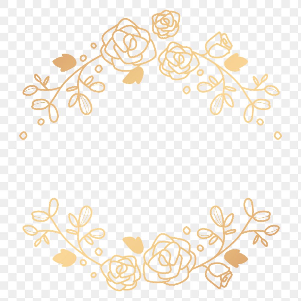 Rose logo ornament png clipart, gold botanical design in transparent background