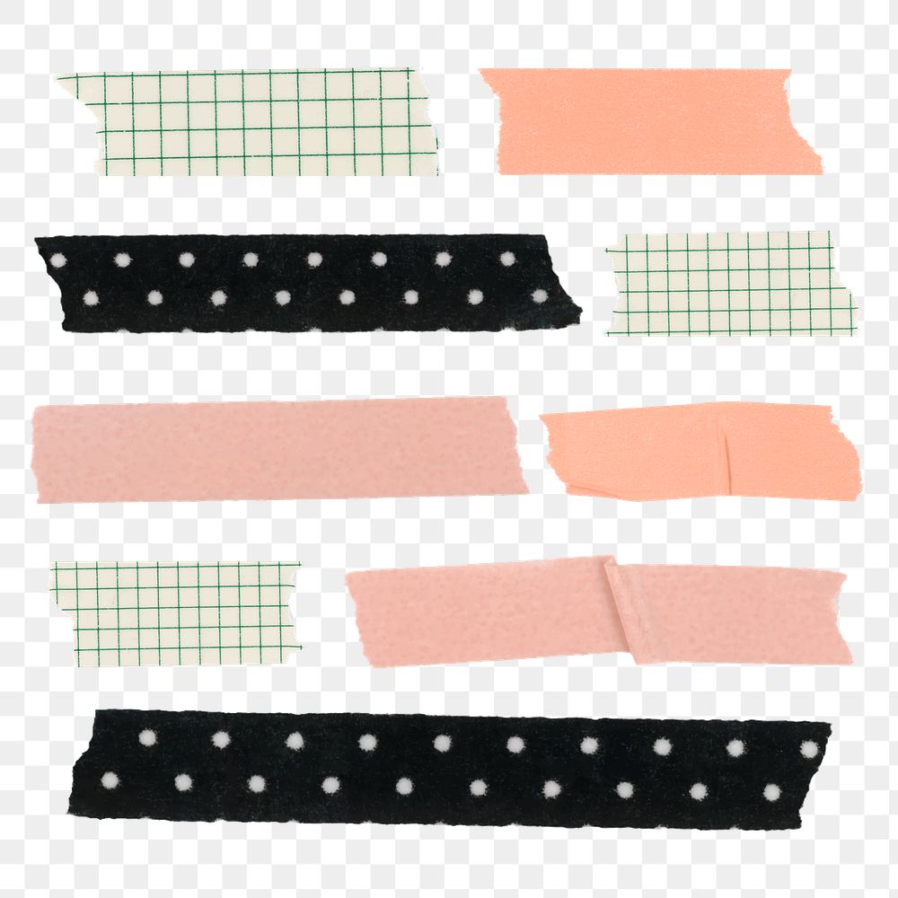 Colorful washi tape png sticker, cute pattern collection on transparent background