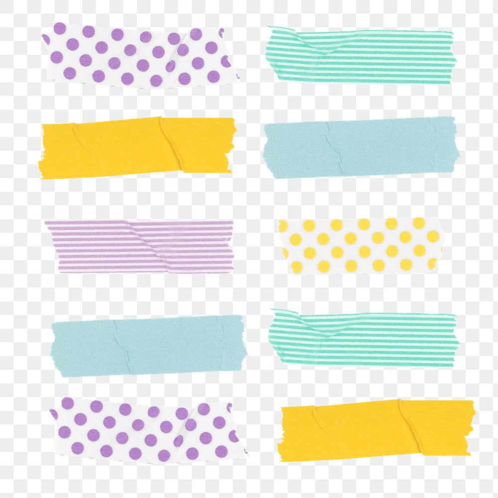 Colorful washi tape png clipart, collage element set on transparent background