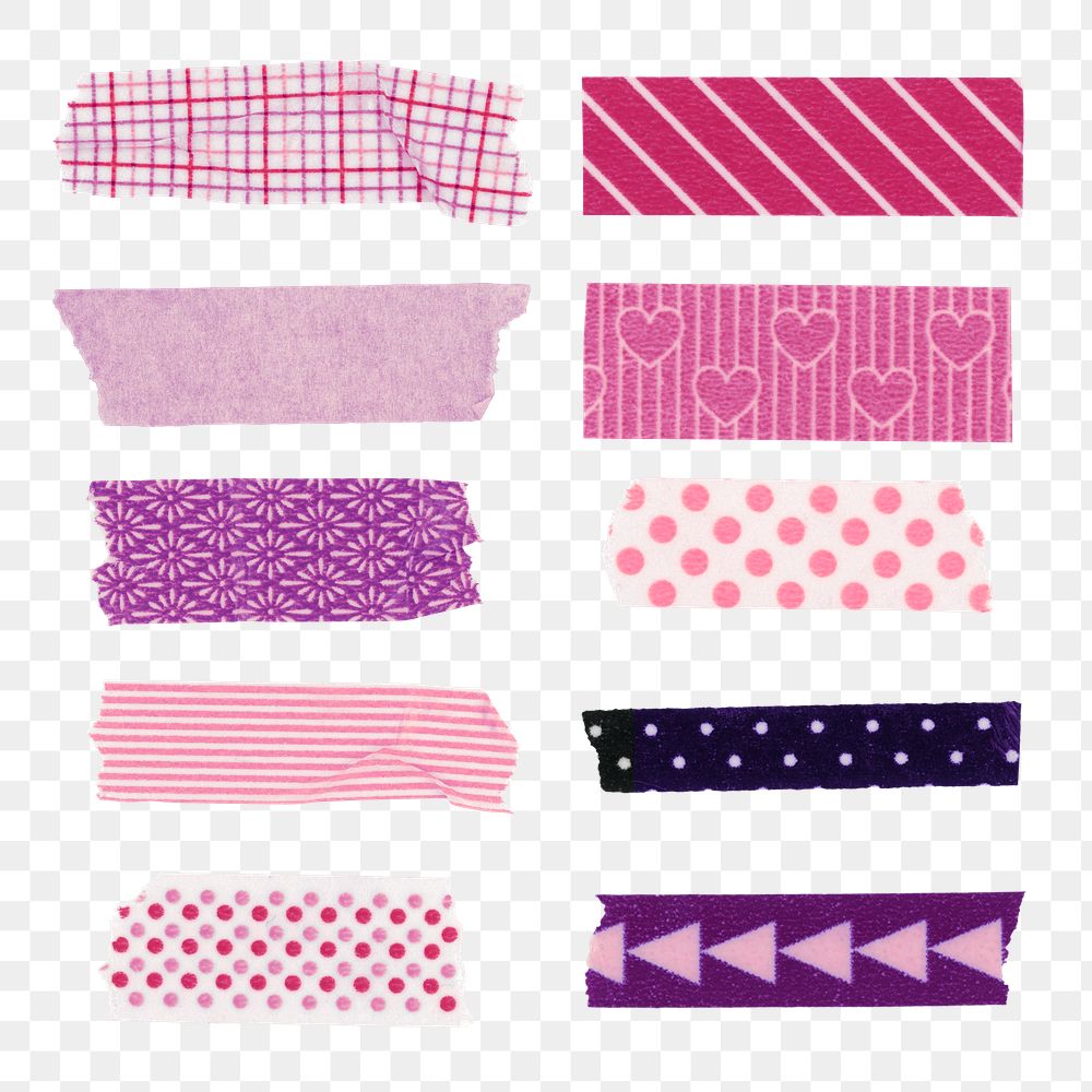 Cute washi tape png sticker, pink collage element set on transparent background