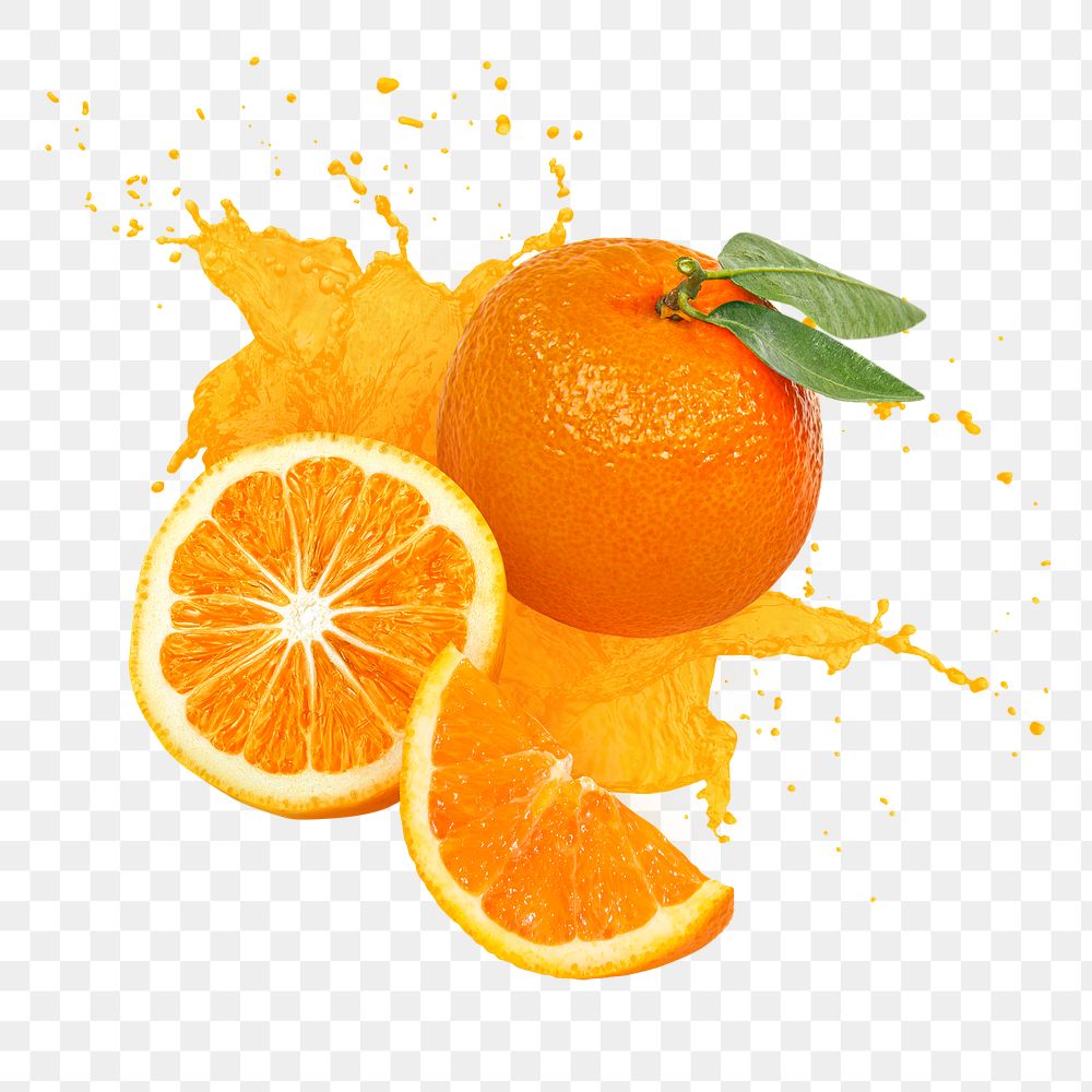 Orange png juice splash clipart, abstract fruit on transparent background