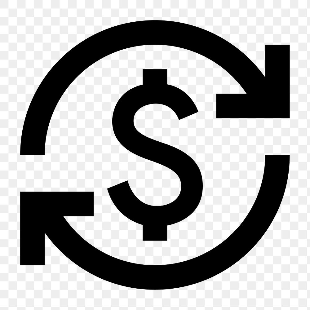 Currency exchange png icon, dollar sign symbol, filled style on transparent background