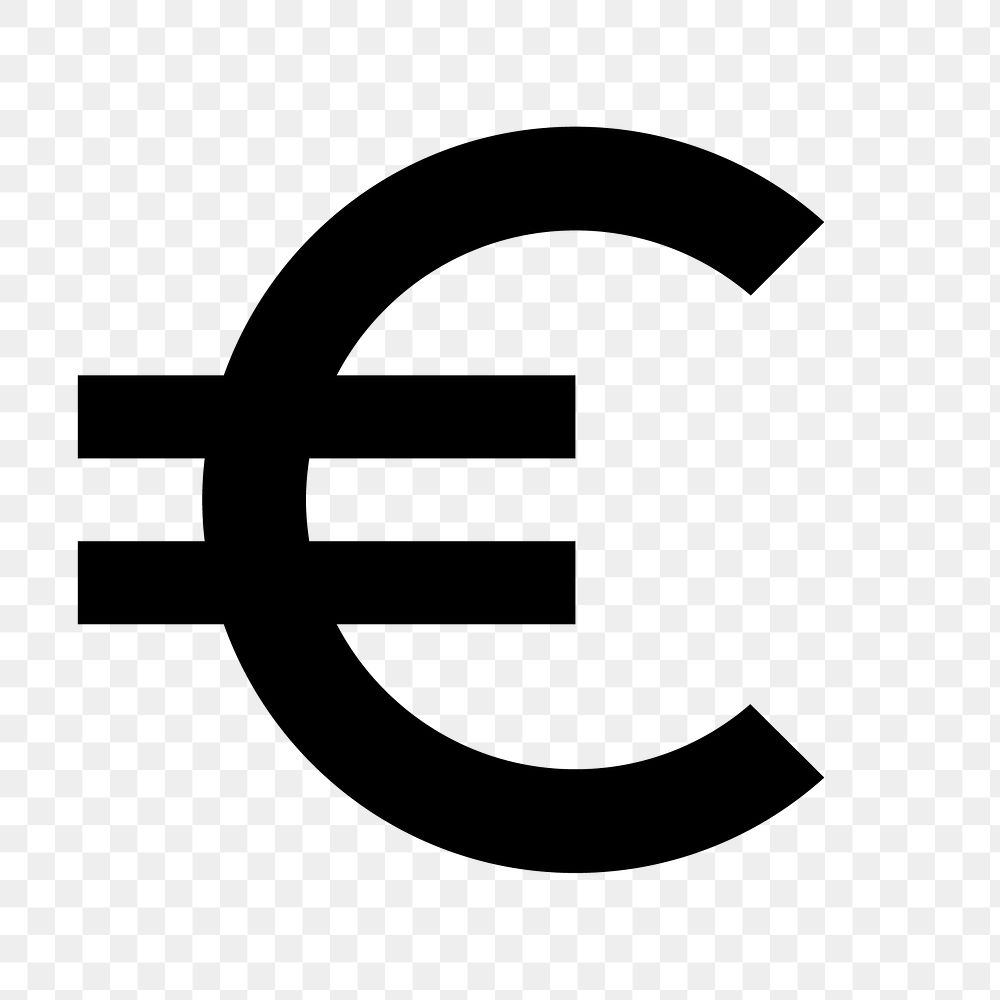 Euro icon png, eurozone currency money symbol, filled style, transparent background