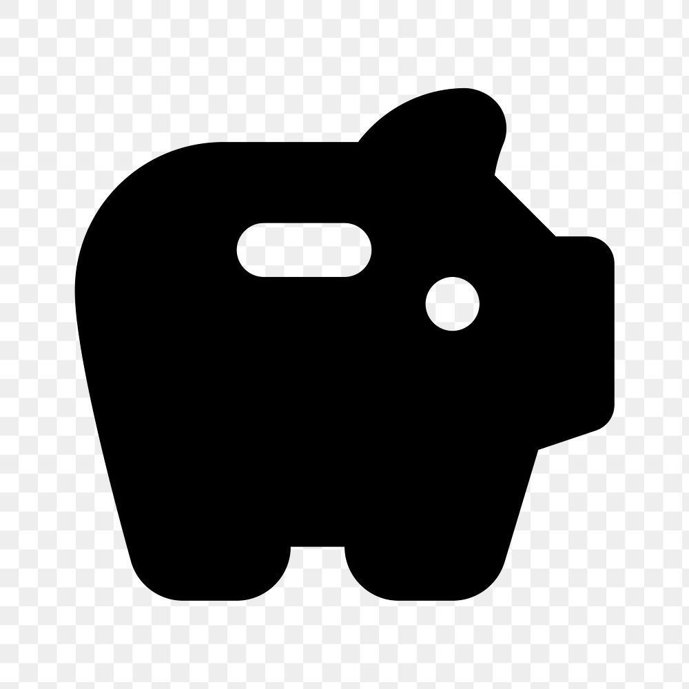 Png black piggy bank icon, round style, transparent background