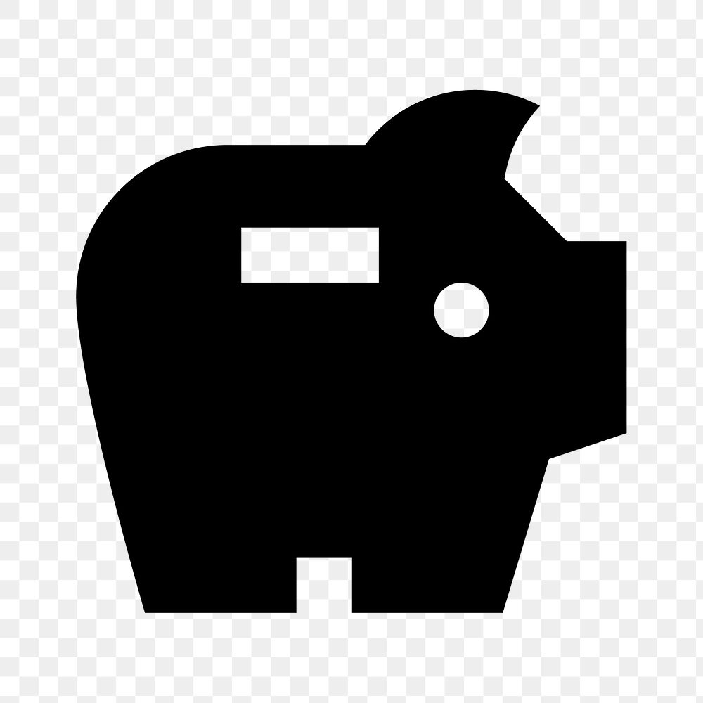 Png black piggy bank icon, sharp style, transparent background