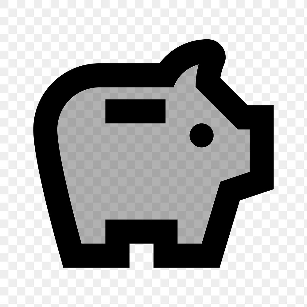 Png black piggy bank icon, two tone style, transparent background
