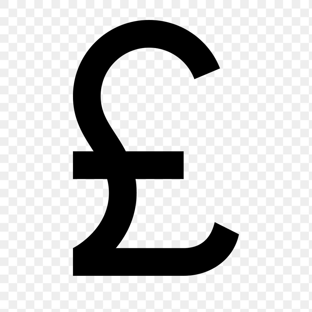 Pound icon png, UK currency money symbol, filled style, transparent background