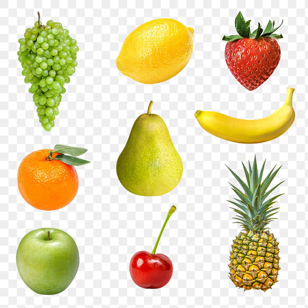 Organic fruit png sticker, healthy food set on transparent background