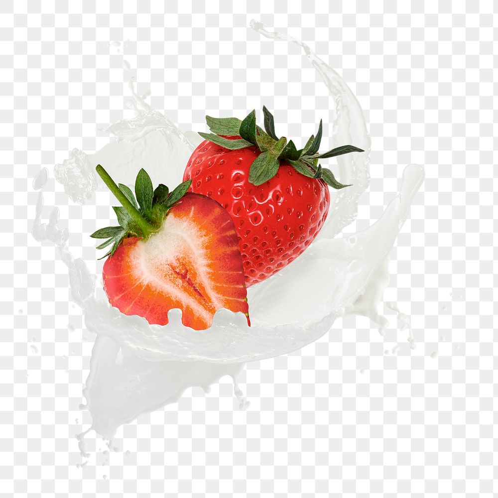 Strawberry png smoothie splash clipart, creative fruit on transparent background 