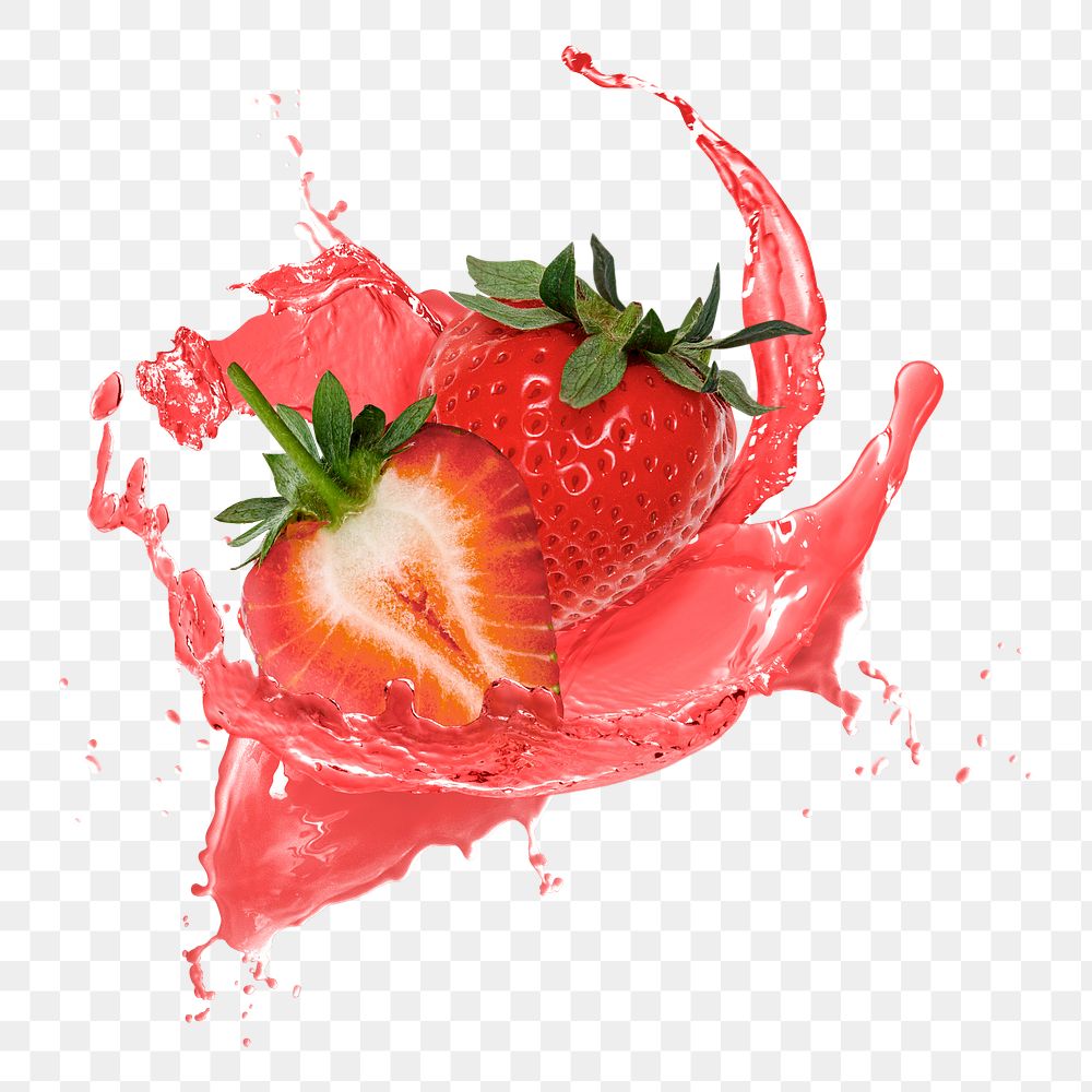 Strawberry splash png clipart, abstract fruit on transparent background 