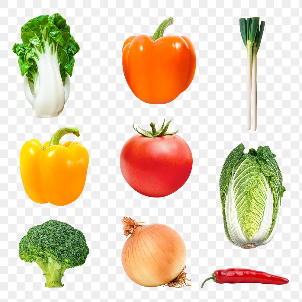 Various vegetables png clipart, healthy ingredients set