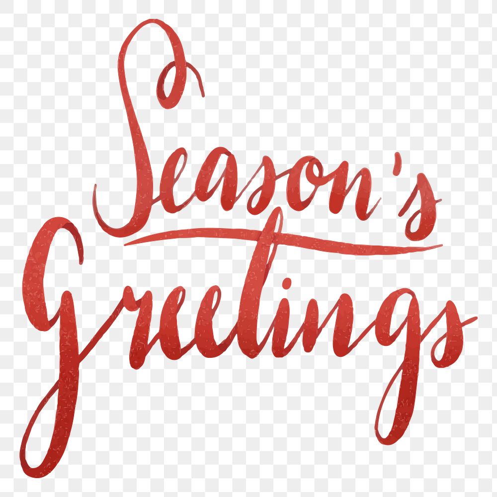 Season's greetings png red sticker, festive typography on transparent background