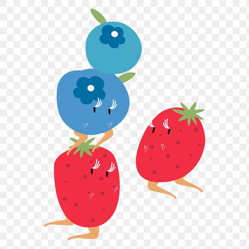 Blueberry, strawberry png cartoon sticker, citrus fruit on transparent background
