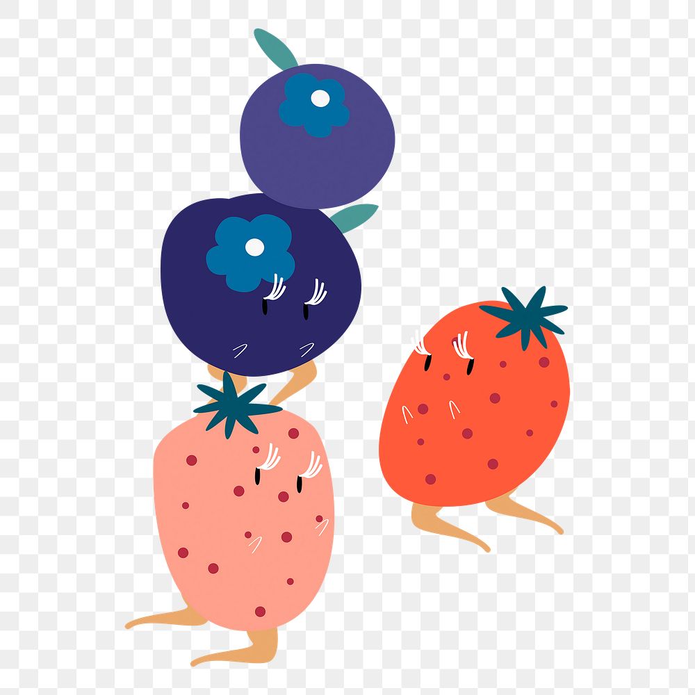 Blueberry, strawberry png cartoon sticker, citrus fruit on transparent background