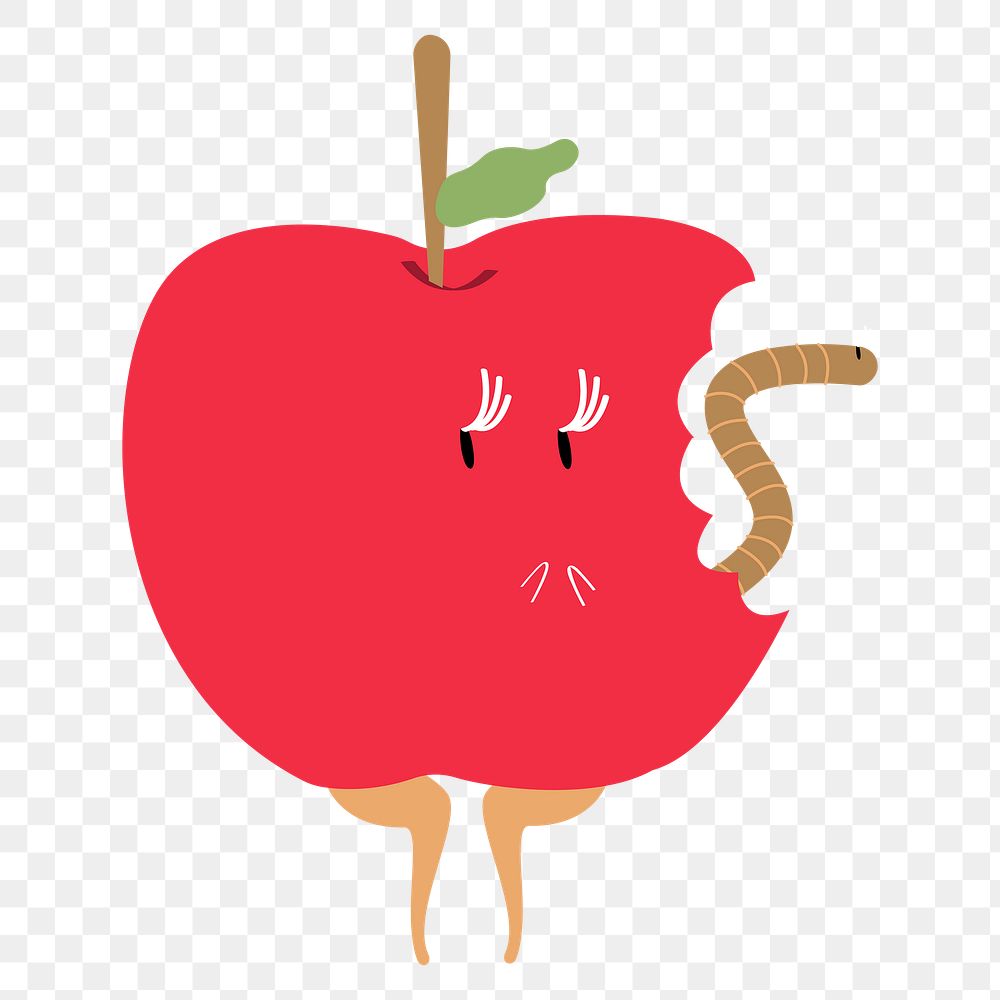 Red apple png sticker, cute fruit character illustration on transparent background