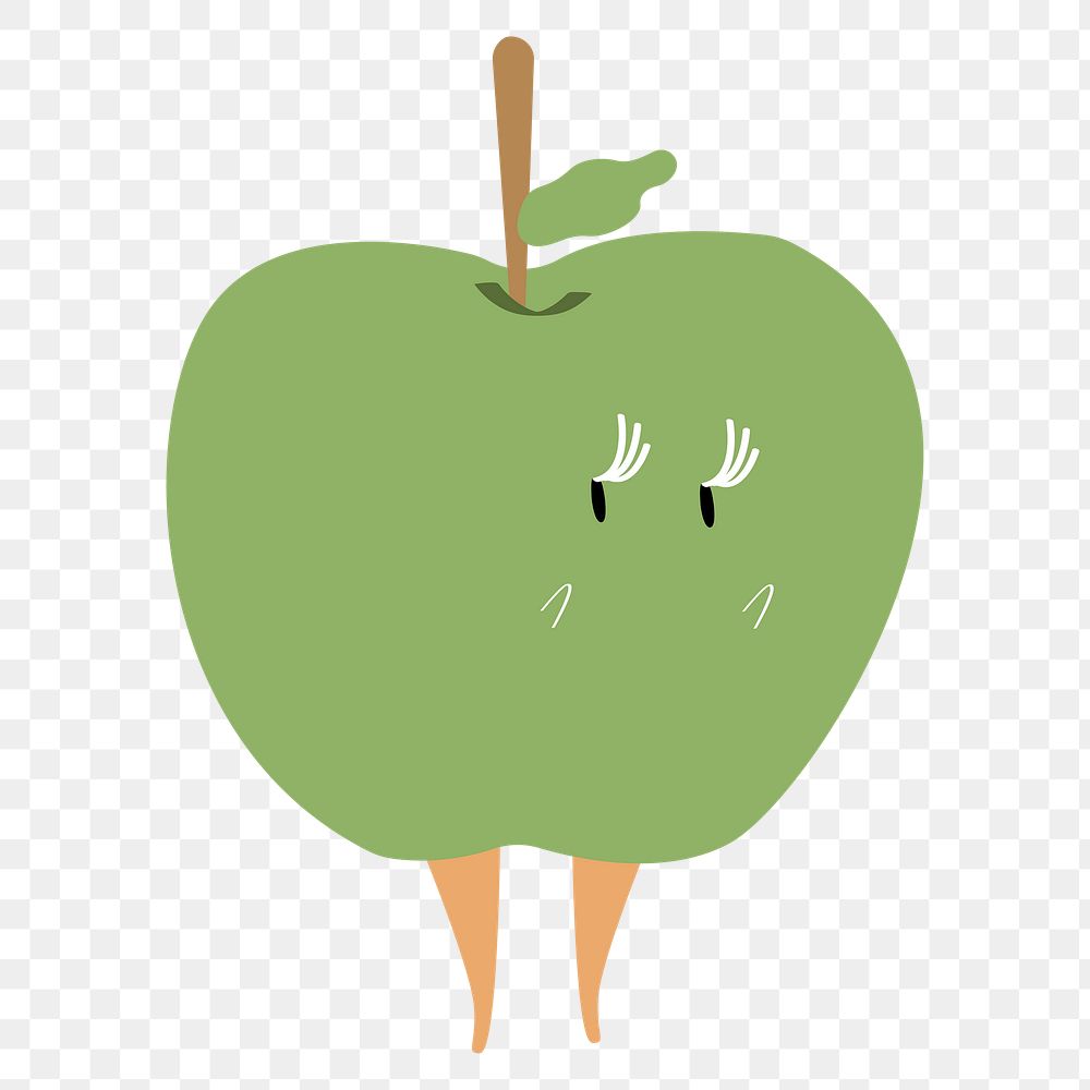 Green apple png sticker, cute fruit character illustration on transparent background