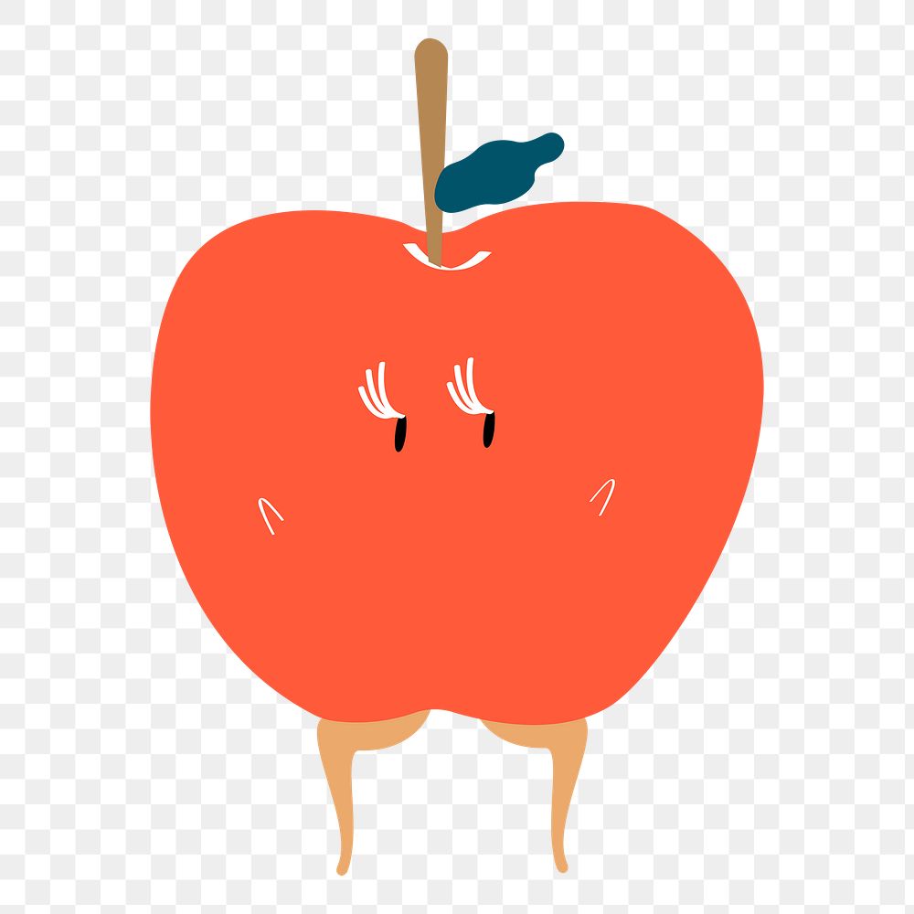 Orange apple png sticker, cute fruit character illustration on transparent background