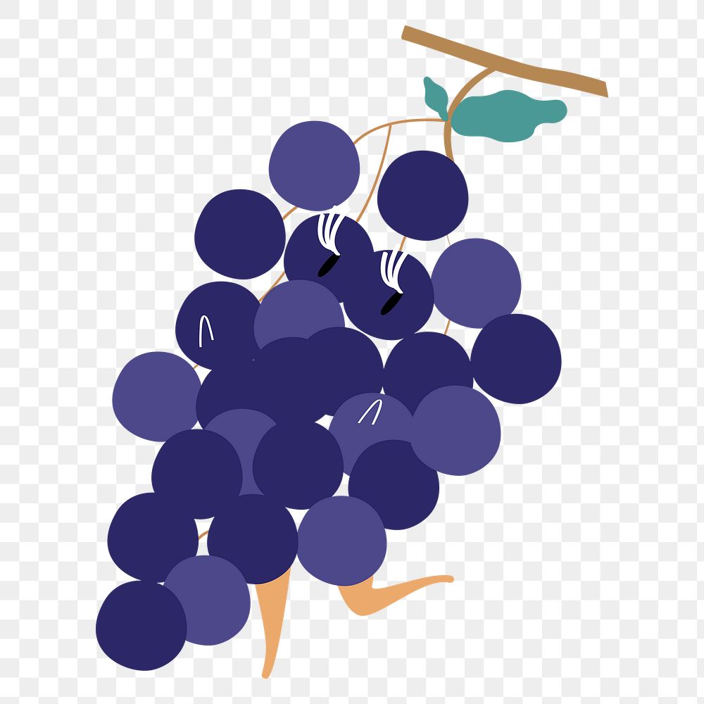 Grapes png fruit sticker, cute cartoon illustration on transparent background