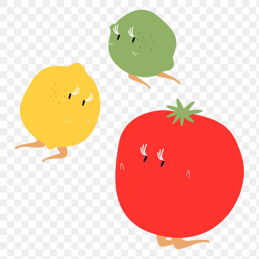 Lemon, lime, tomato png sticker, fruit, ingredient illustration on transparent background