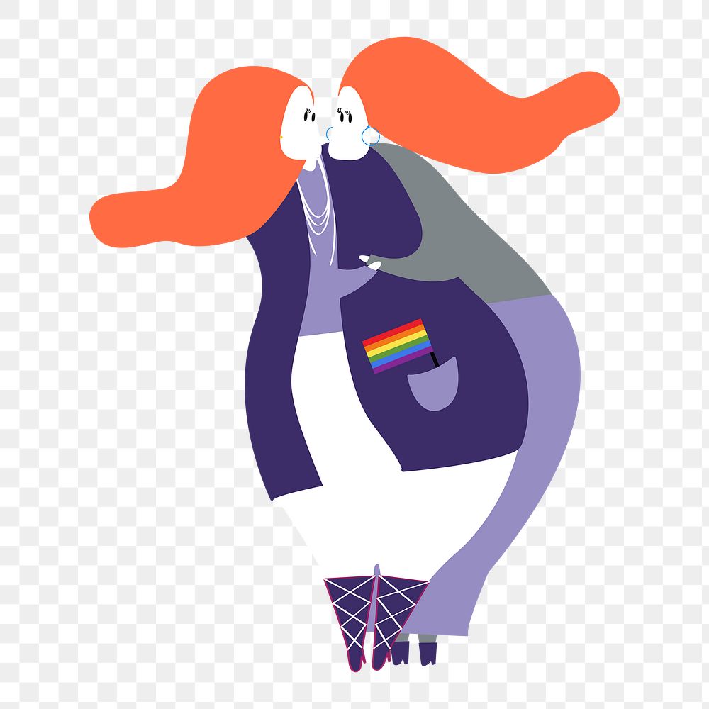 Lesbian couple png sticker, LGBTQ love cartoon illustration on transparent background